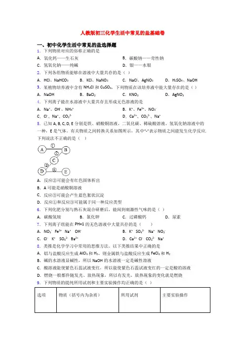 人教版初三化学生活中常见的盐基础卷