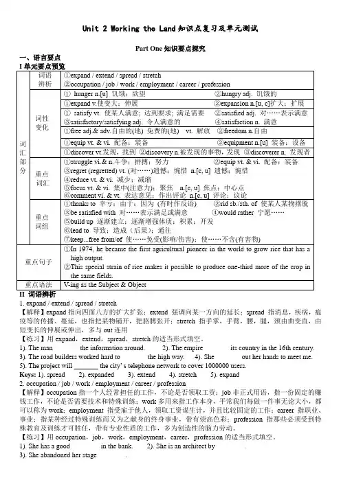 新人教版高中英语必修四Unit 2 Working the Land知识点复习及单元测试