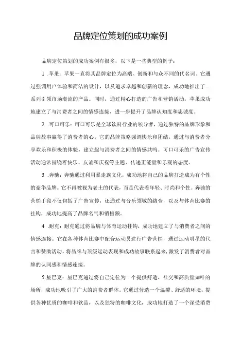 品牌定位策划的成功案例