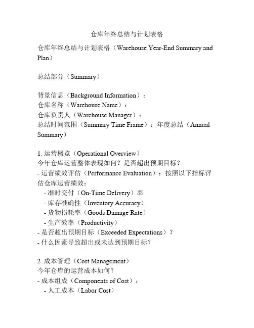 仓库年终总结与计划表格