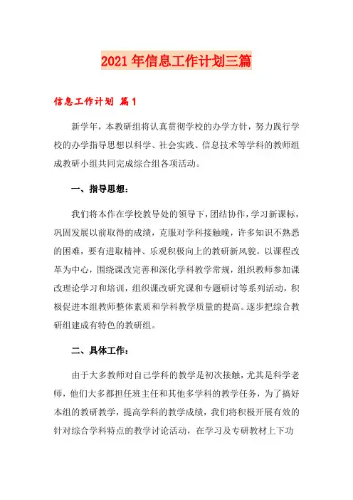 2021年信息工作计划三篇