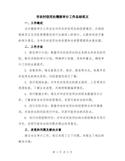 市农村信用社稽核审计工作总结范文