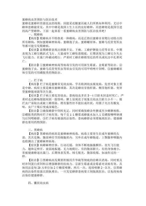 蜜蜂病虫害预防与治疗技术
