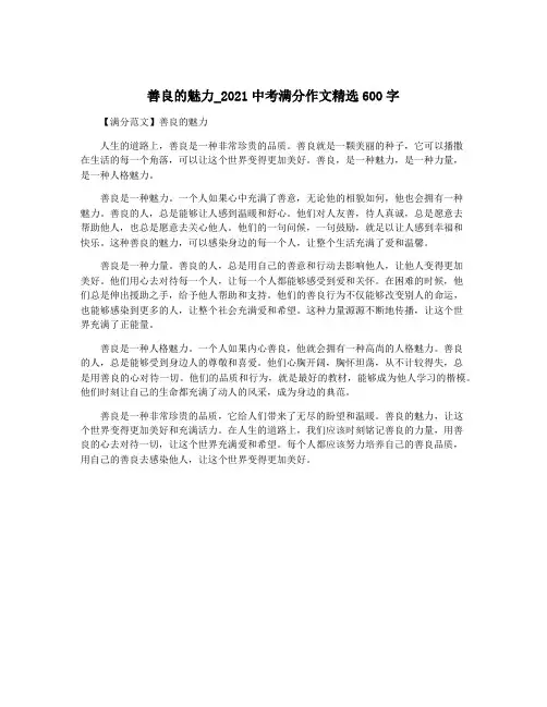 善良的魅力_2021中考满分作文精选600字
