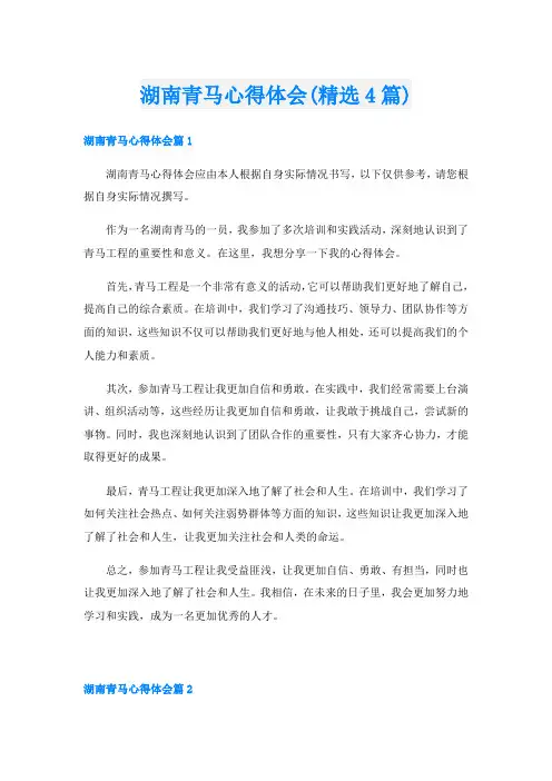 湖南青马心得体会(精选4篇)