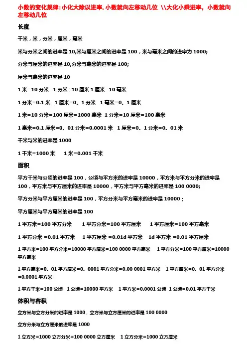 小学数学单位换算进率表