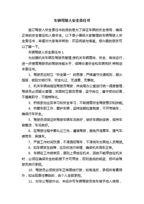 车辆驾驶人安全责任书