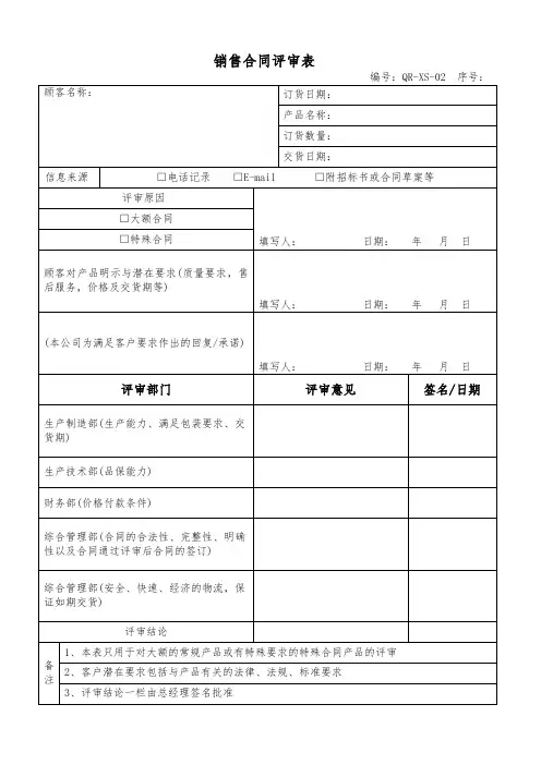 销售合同评审表