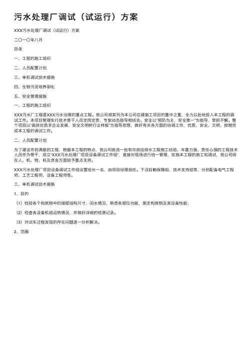 污水处理厂调试（试运行）方案