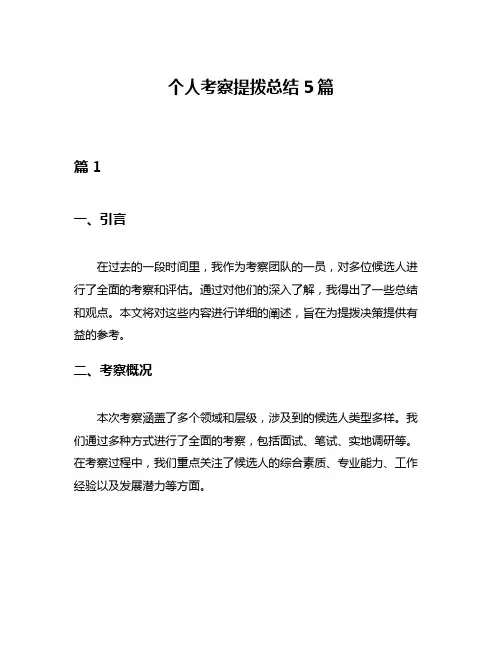 个人考察提拨总结5篇