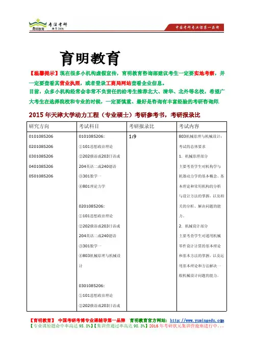 2015年天津大学动力工程(专业硕士)考研参考书,考研招生人数,考研经验