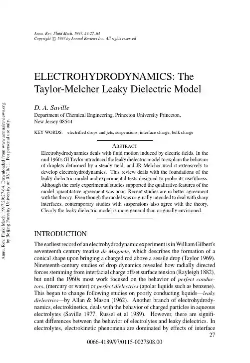 ELECTROHYDRODYNAMICS The Taylor-Melcher Leaky Dielectric Model