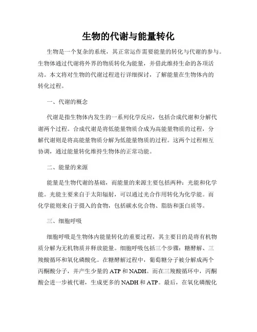 生物的代谢与能量转化