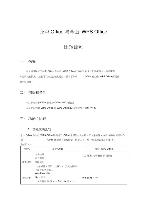 永中Office与金山WPS_Office比较综述