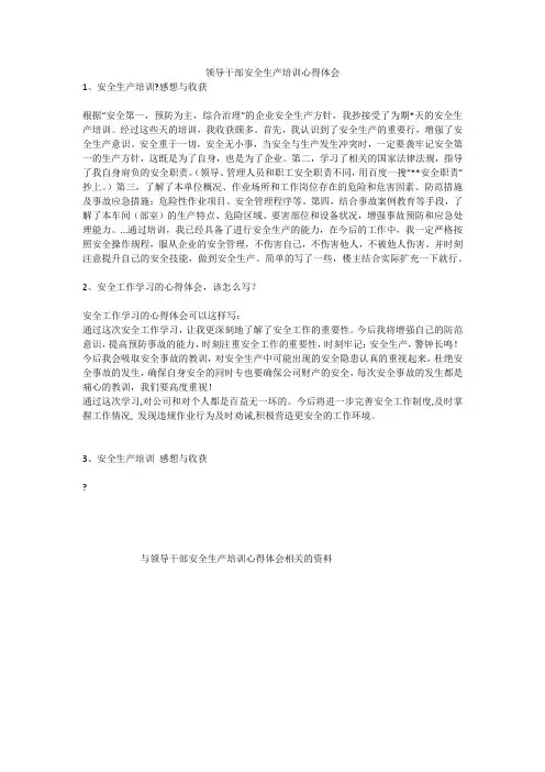 领导干部安全生产培训心得体会安全生产