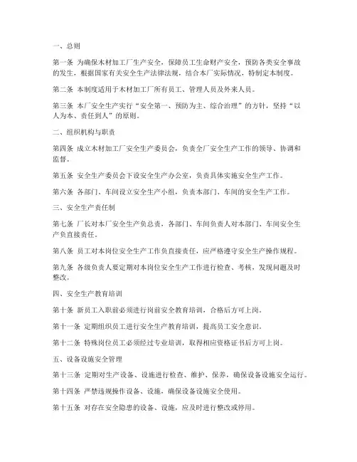 木材加工安全管理制度模板
