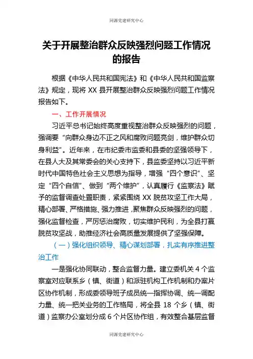 关于开展整治群众反映强烈问题工作情况的报告