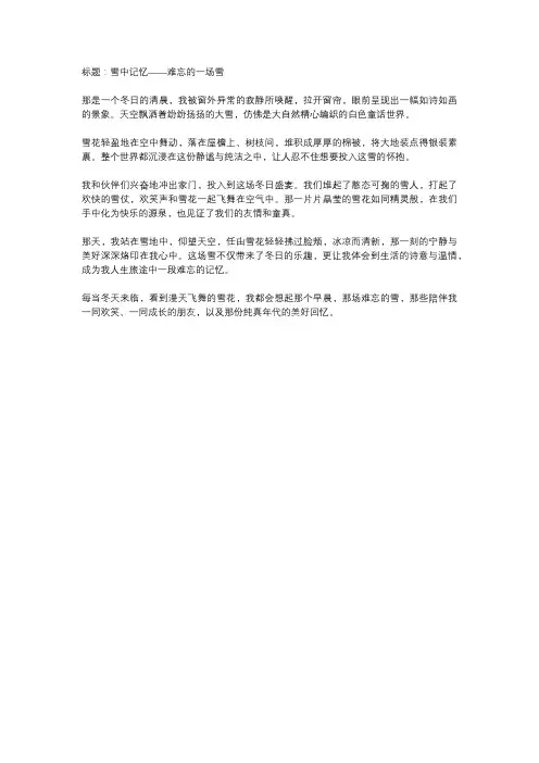 难忘的一场雪作文450字