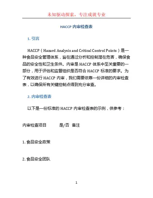 HACCP内审检查表