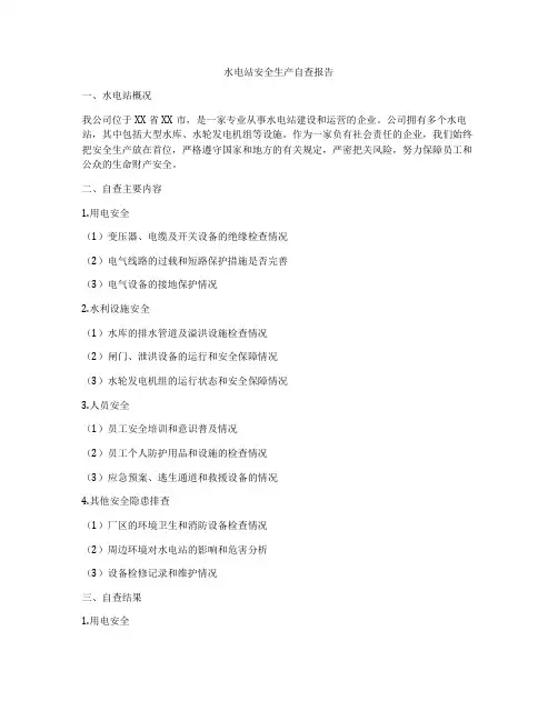 水电站安全生产自查报告