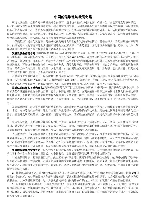 论文：中国的低碳经济发展之路