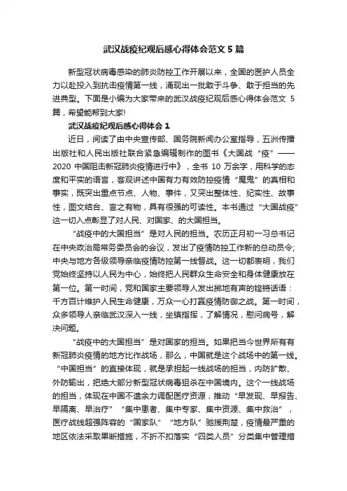 武汉战疫纪观后感心得体会范文5篇
