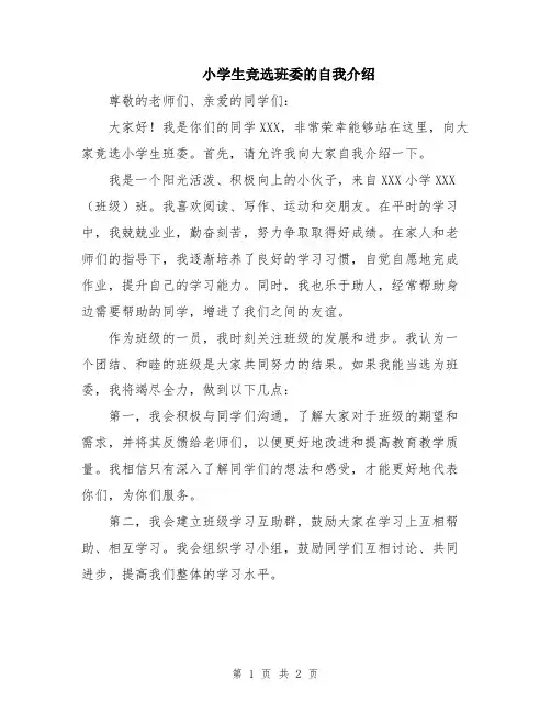 小学生竞选班委的自我介绍