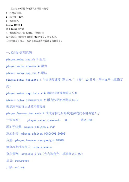 《上古卷轴5：天际》控制台指令合集资料