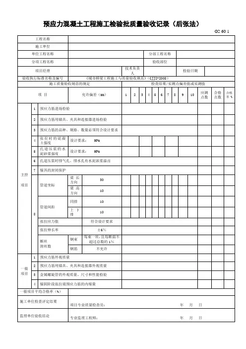 G2-60-1预应力混凝土工程施工检验批质量验收记录(后张法)