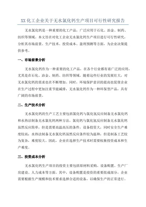 XX化工企业关于无水氯化钙生产项目可行性研究报告