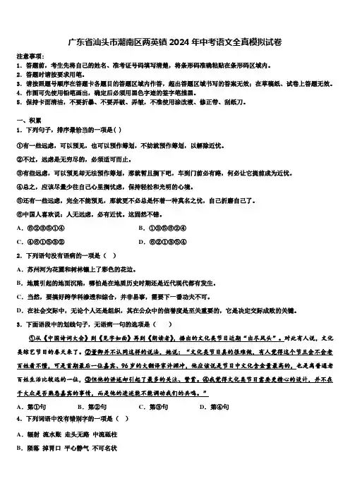 广东省汕头市潮南区两英镇2024年中考语文全真模拟试卷含解析