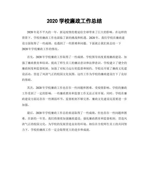 2020学校廉政工作总结