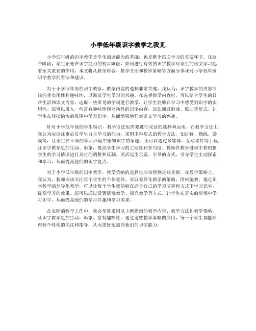 小学低年级识字教学之我见