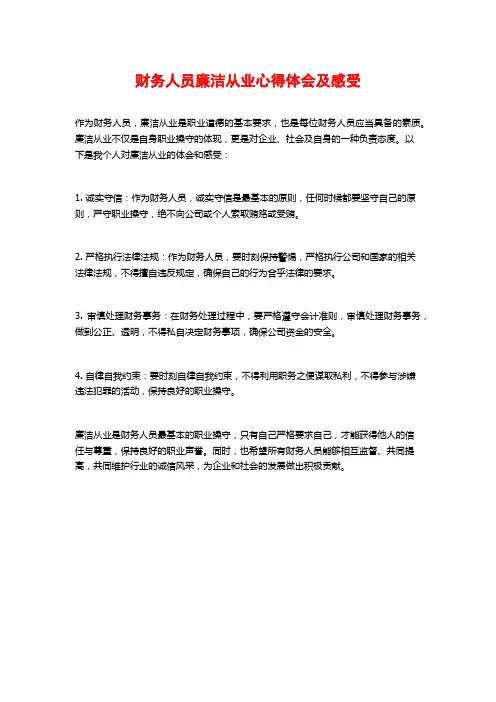 财务人员廉洁从业心得体会及感受