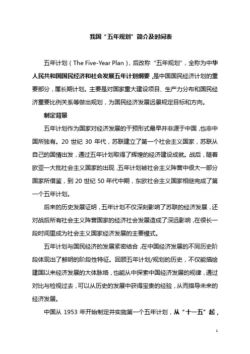 我国“五年规划”简介及时间表