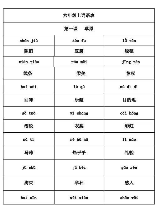 部编版六年级上册语文看拼音写词语