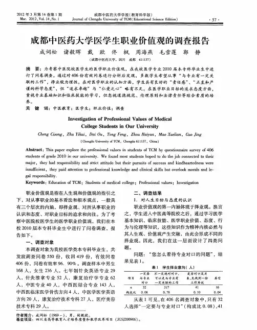 成都中医药大学医学生职业价值观的调查报告
