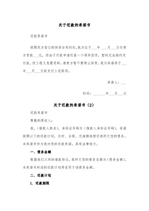关于还款的承诺书（2篇）