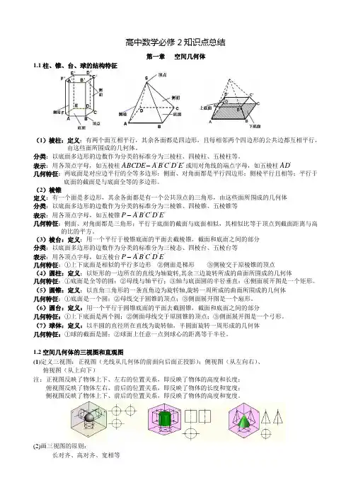 (完整版)新人教版高中数学必修2知识点总结