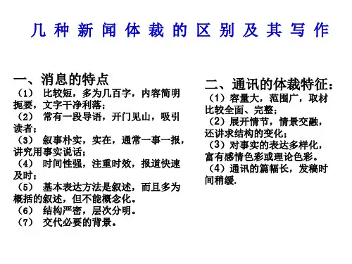 几种新闻体裁的特点及写作练习