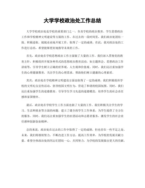 大学学校政治处工作总结