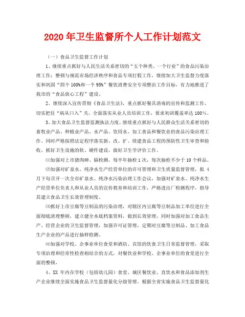 2020年卫生监督所个人工作计划范文