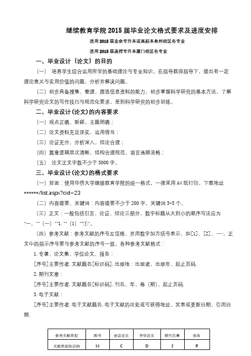 继续教育学院2015届毕业论文格式要求及进度安排【模板】