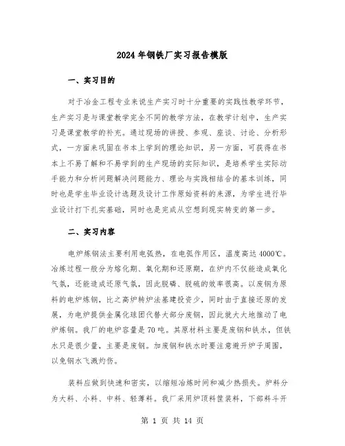 2024年钢铁厂实习报告模版（五篇）