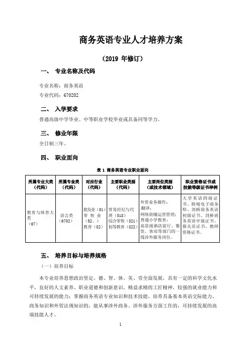 商务英语专业人才培养方案(高职)