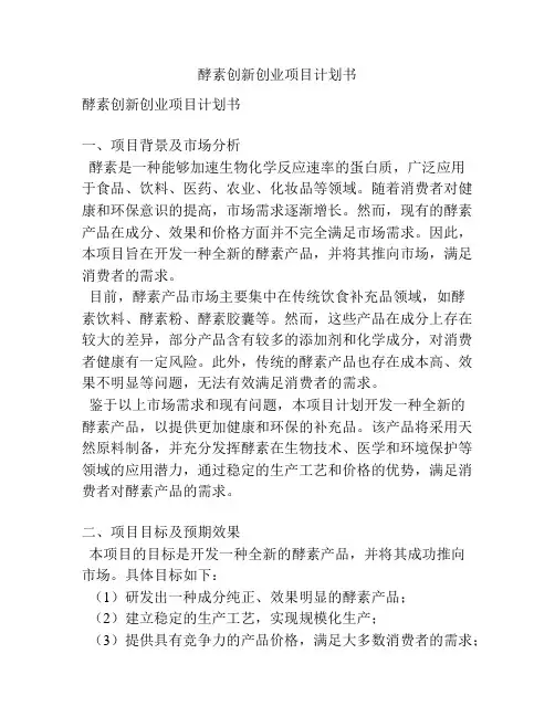 酵素创新创业项目计划书