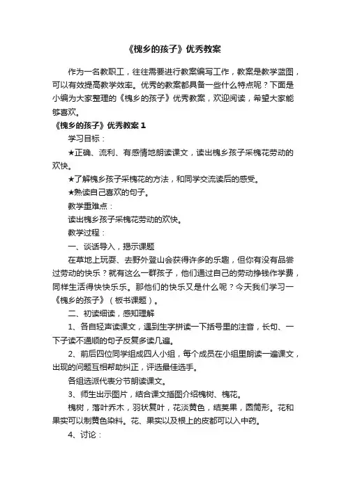 《槐乡的孩子》优秀教案