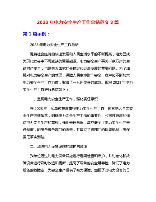 2023年电力安全生产工作总结范文8篇