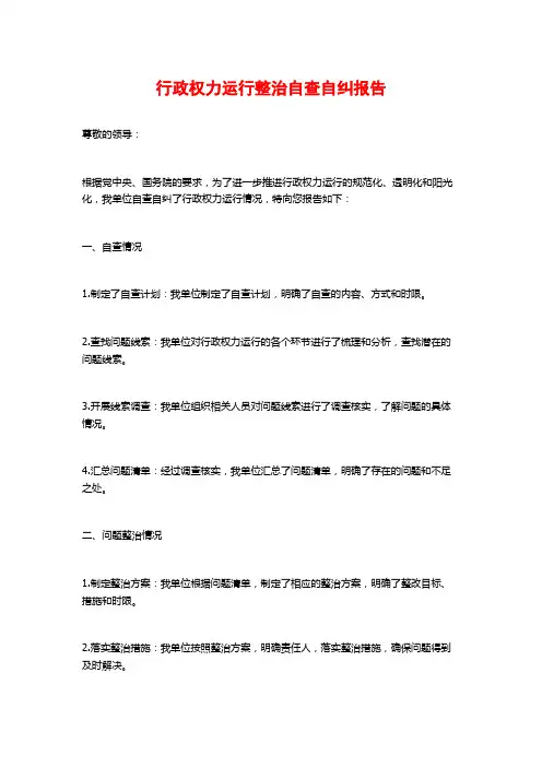 行政权力运行整治自查自纠报告
