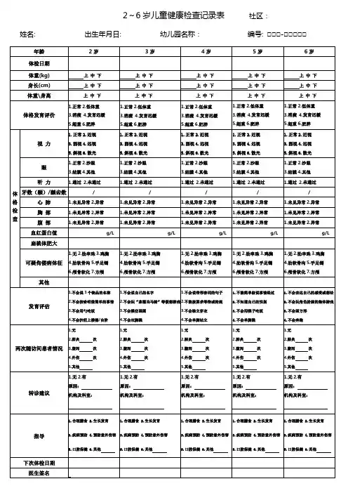 2～6岁儿童健康检查记录表